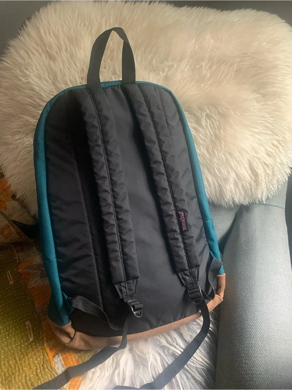 JanSport Teal Backpack with Brown Suede Base - Classic pack